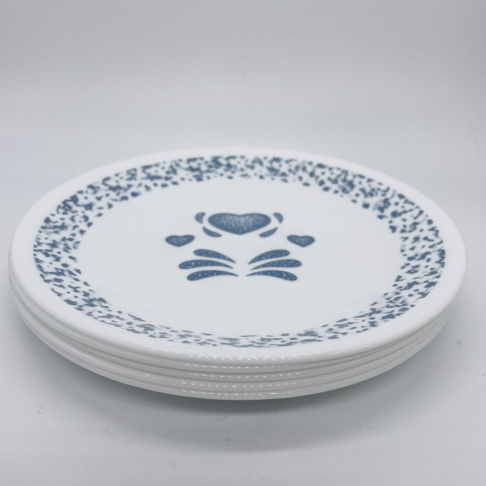 Vtg Corning Corelle Set of 5 Blue Heart Sponge Salad Dessert Plates 6.75" Mint